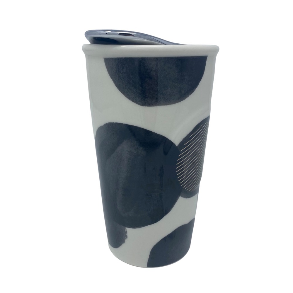 Starbucks 2014 Tribute Black Dots Double Wall Ceramic Travel Tumbler Mug